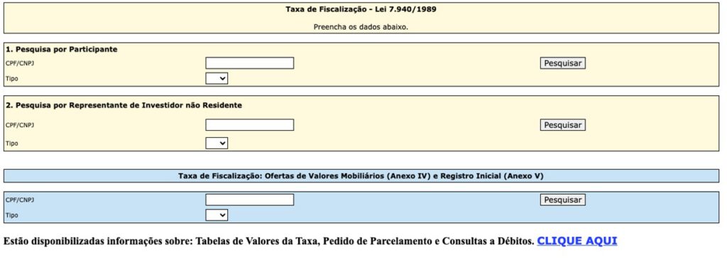 Ilustração do preenchimento da taxa de fiscalização