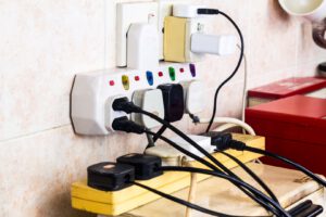 Múltiplas tomadas elétricas ligadas juntas representando a falta de administração de risco
