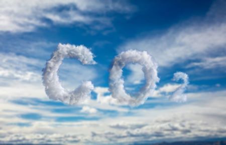 A sigla CO2 escrita com nuvens