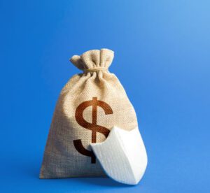 Saco com símbolo de $ e um escudo na frente, indicando a segurança da segurança da renda fixa