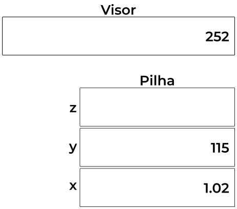 valores na pilha e no visor da HP 12c