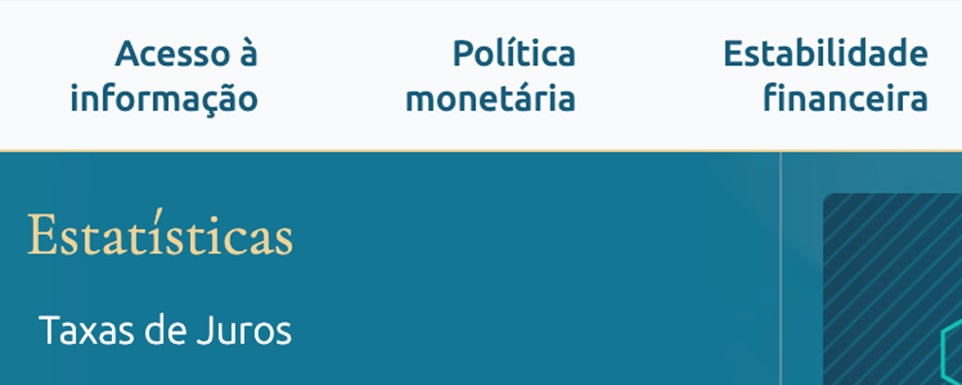 Menu da página do banco central (BACEN)